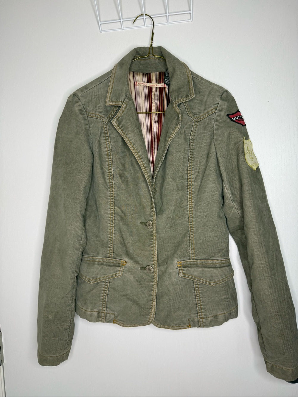 Buffalo David Bitton  Corduroy Blazer Jacket Patches Olive Green Womens Medium